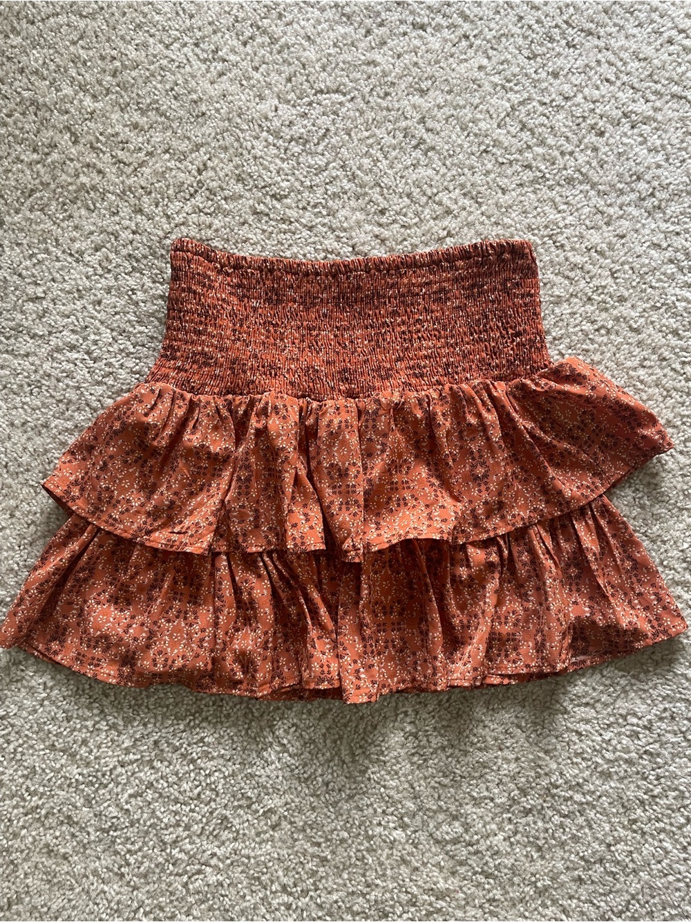 She + Sky Rust Floral Ruffle Tiered Mini Skirt
